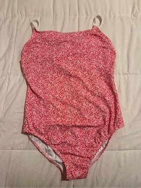 Lands' End One-Piece Swimsuit with Coral Floral Accent
